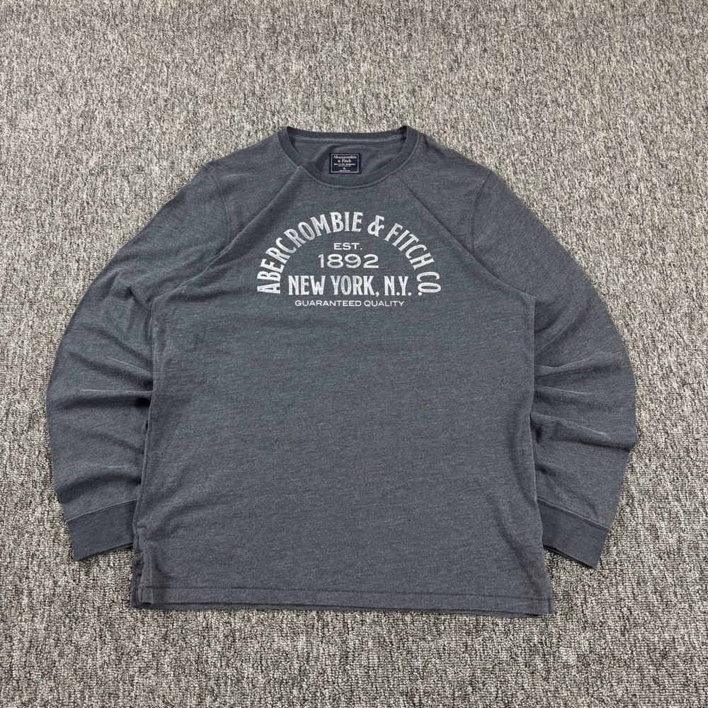 Y2K Abercrombie & Fitch Preppy Long Sleeve Logo Spellout Shirt Graphic Grey XL